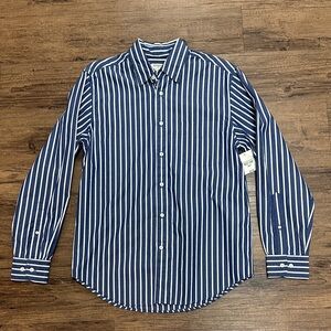 St. John's Bay Navy and White Striped Button Down Shirt